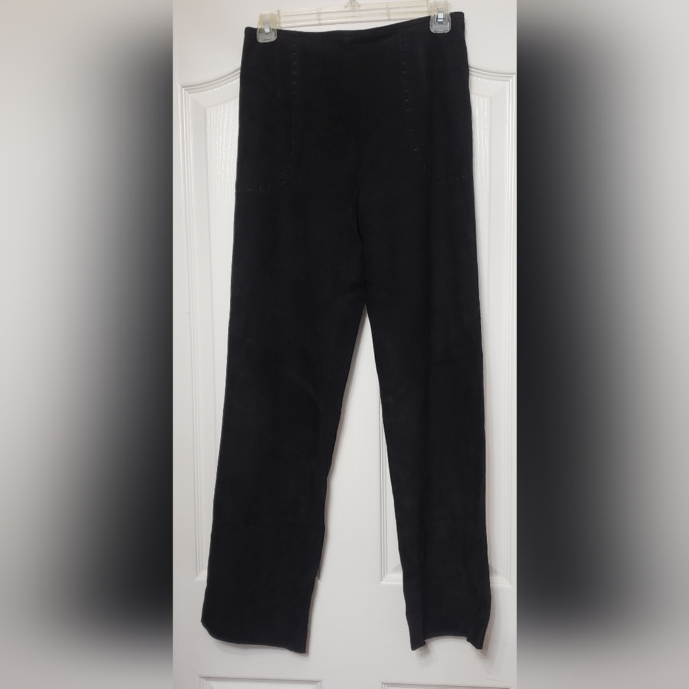 Jean Muir Vintage 70s Black Suede Pants Womens 8 England Designer Leather Rare